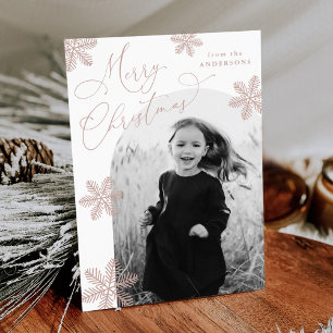 Tarjeta Festiva Elegantes copos de nieve rosa polvoriento 2 Foto