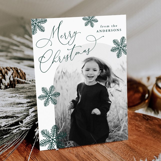 Tarjeta Festiva Elegantes copos de nieve Spruce Green 2 Photo (Subido por el creador)