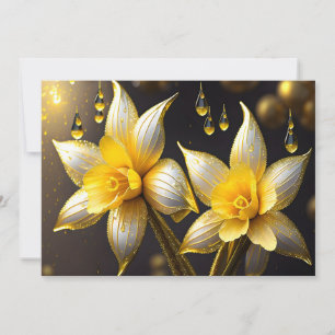 Tarjeta Festiva Elegantes daffodils con acentos dorados, Pascua
