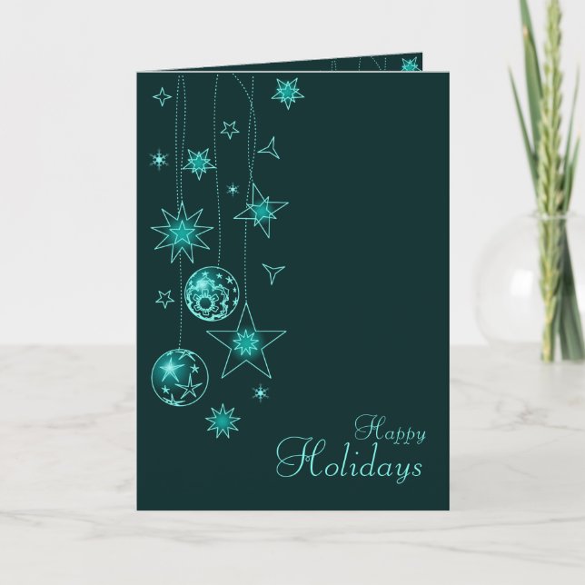 Tarjeta Festiva Elegantes decoraciones navideñas turquesas (Anverso)