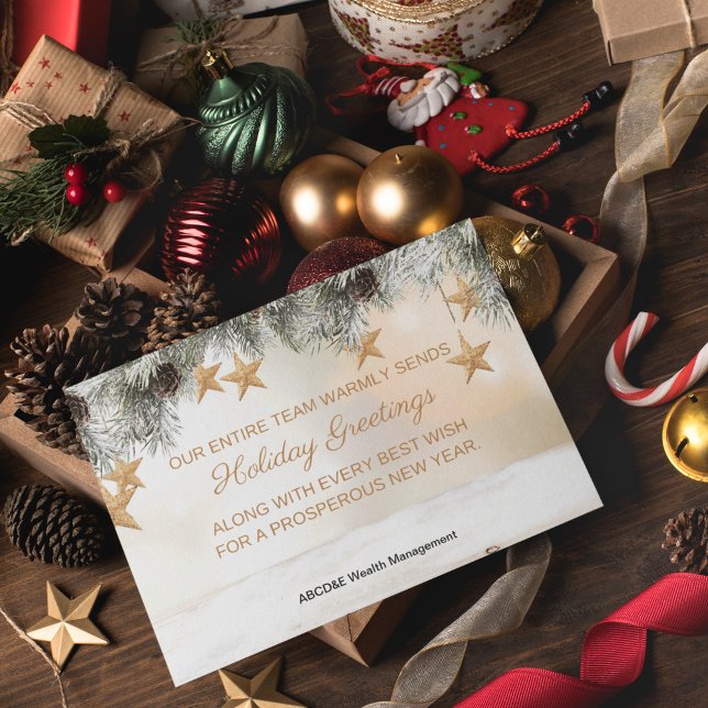 Tarjeta Festiva Elegantes deseos de vacaciones con acentos de Pino (Subido por el creador)