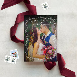 Tarjeta Festiva Elegantes Desplazados Feliz Año Nuevo Borgoña Foto