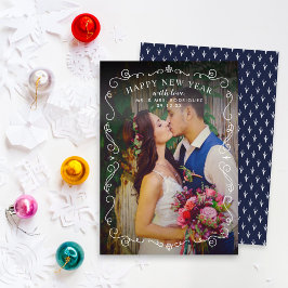 Tarjeta Festiva Elegantes Desplazados Feliz Año Nuevo foto azul de