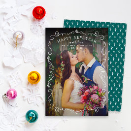 Tarjeta Festiva Elegantes Desplazados Feliz Año Nuevo Verde azulad