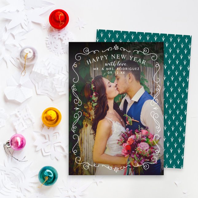 Tarjeta Festiva Elegantes Desplazados Feliz Año Nuevo Verde azulad (Subido por el creador)