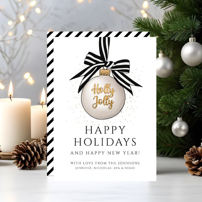 Tarjeta Festiva Elegantes Felices Fiestas En Blanco Y Negro (Elegant Black And White Happy Holidays Holiday Card)