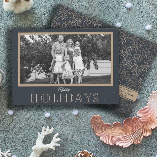 Tarjeta Festiva Elegantes Felices Fiestas Navidades Blancos y Negr (Subido por el creador)