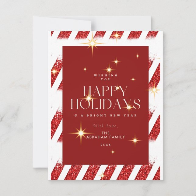 Tarjeta Festiva Elegantes franjas rojas chisporroteando Navidades  (Anverso)