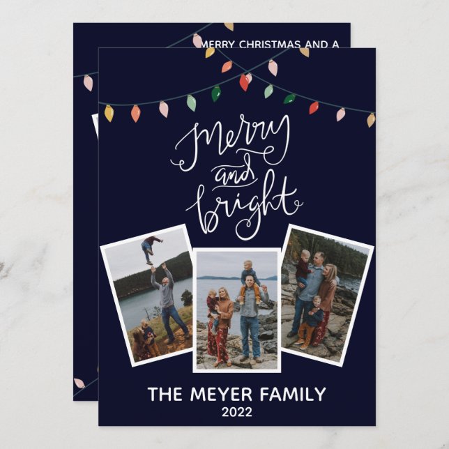 Tarjeta Festiva Elegantes Luces Azules de Medianoche Alegres y Bri (Anverso / Reverso)