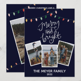 Tarjeta Festiva Elegantes Luces Merry and Bright de color azul med