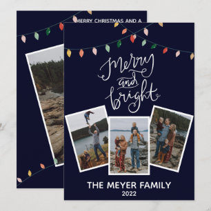 Tarjeta Festiva Elegantes Luces Merry and Bright de color azul med