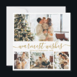 Tarjeta Festiva Elegantes Minimalistas 4 Navidades de Collage de f<br><div class="desc">Elegante caligrafía Minimalista 4 Collages de fotos Deseos más cálidos Script Navidades Tarjeta de vacaciones en blanco dorado. Esta plantilla festiva de cuatro (4) fotos para tarjetas navideñas, mimánica y festiva, presenta un collage de fotos de bonito y dice "Deseos más cálidos". El texto está escrito en un hermoso tipo...</div>