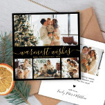 Tarjeta Festiva Elegantes Minimalistas 4 Navidades de Collage de f<br><div class="desc">Elegante caligrafía Minimalista negro y oro 4 Collage de fotos "Deseos más cálidos" Script Navidades tarjeta de vacaciones. Esta plantilla festiva de cuatro (4) fotos para tarjetas navideñas, mimánica y festiva, presenta un collage de fotos de bonito y dice "Deseos más cálidos". El texto está escrito en un hermoso tipo...</div>