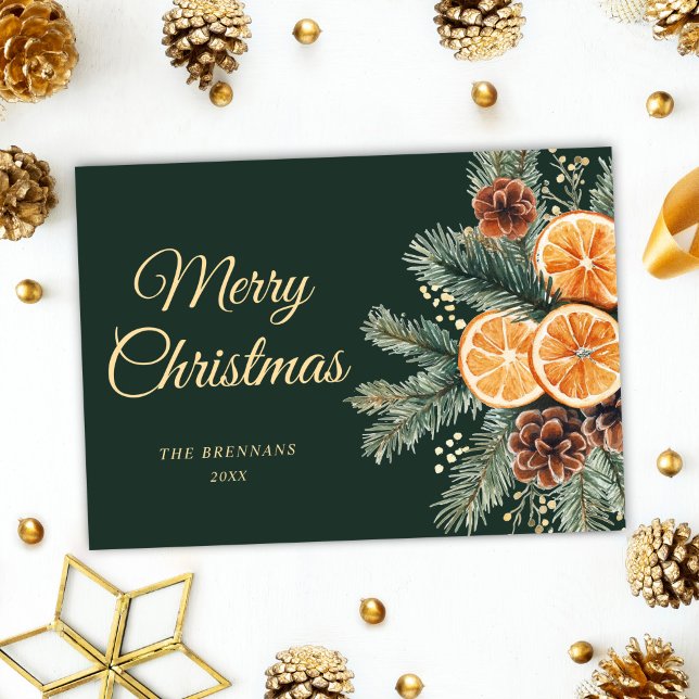 Tarjeta Festiva Elegantes Naranjas verdes Navidades de cítricos (Elegant Green Orange Citrus Christmas Holiday Card)