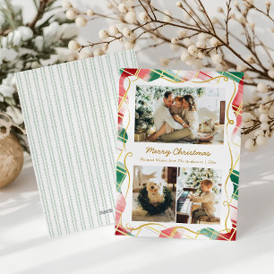 Tarjeta Festiva Elegantes Navidades 3 Patrón de Planta Verde Fotog