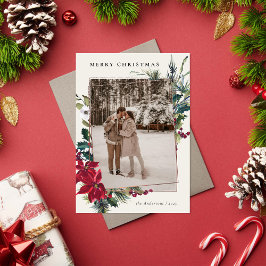 Tarjeta Festiva Elegantes Navidades acuarela Botánica Floral