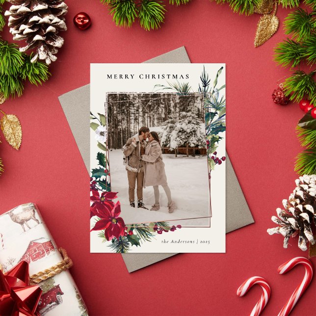 Tarjeta Festiva Elegantes Navidades acuarela Botánica Floral (Subido por el creador)