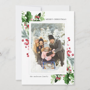 Tarjeta Festiva Elegantes Navidades acuarela Foto botánica