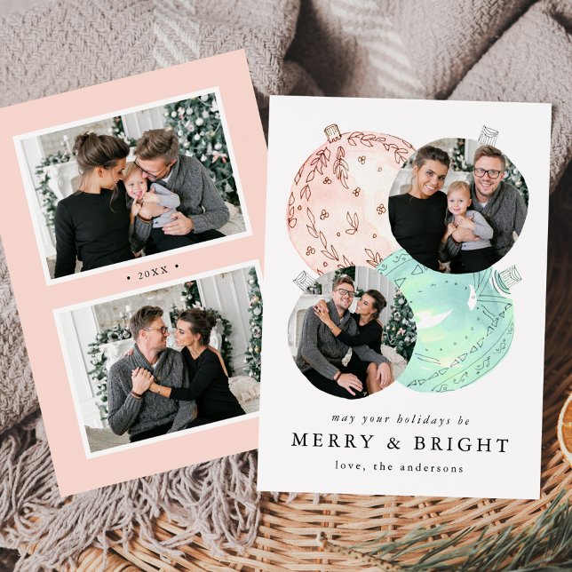 Tarjeta Festiva Elegantes Navidades acuarelas Baubles 4 Foto (Subido por el creador)