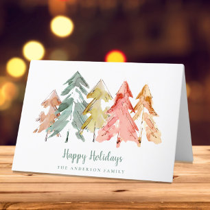 Tarjeta Festiva Elegantes Navidades acuarelas de pinos