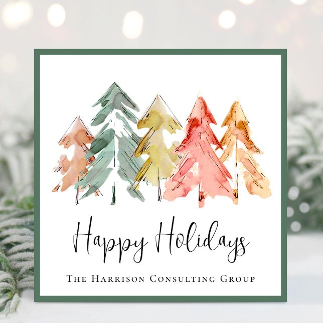 Tarjeta Festiva Elegantes Navidades acuarelas de pinos de negocios (Spread the joy of the season and strengthen business relationships with our elegant holiday card)