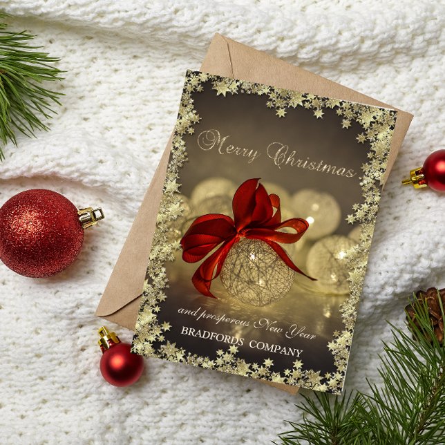 Tarjeta Festiva Elegantes Navidades Balls Red Bow Stars Company (Subido por el creador)