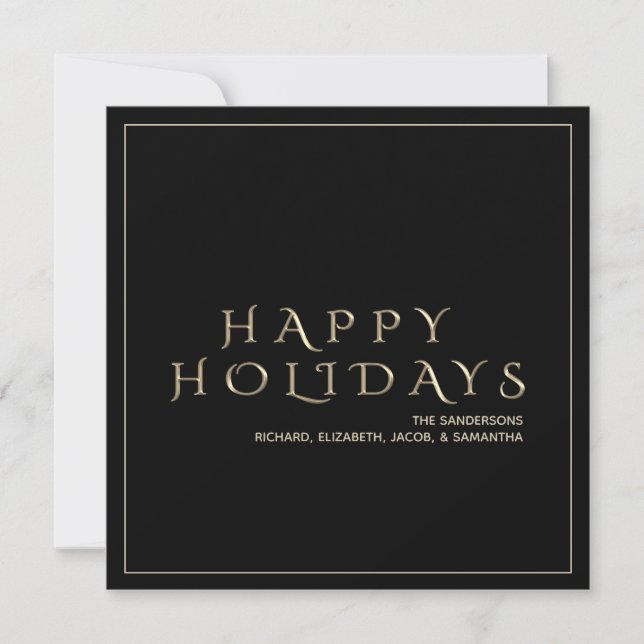 Tarjeta Festiva Elegantes Navidades Black Gold Felices Fiestas (Anverso)