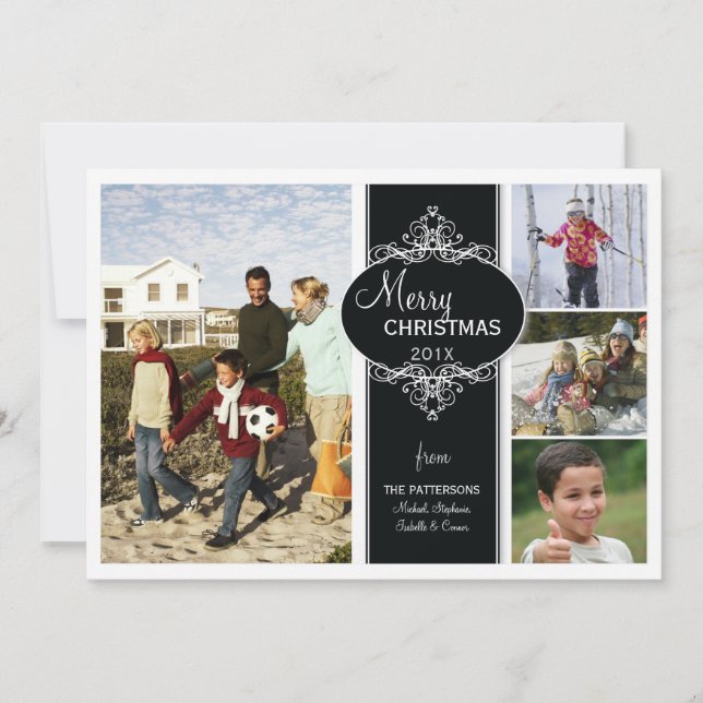 Tarjeta Festiva Elegantes Navidades Black White Collage Photo Card (Anverso)