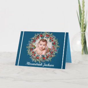 Tarjeta Festiva Elegantes Navidades blancos azules foto corona de