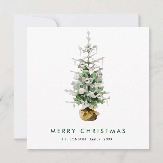 Tarjeta Festiva Elegantes Navidades bohemios saludo en árbol de pi (Anverso)