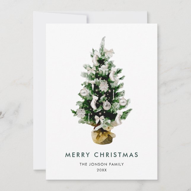 Tarjeta Festiva Elegantes Navidades bohemios saludo en árbol de pi (Anverso)