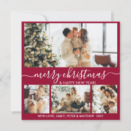 Tarjeta Festiva Elegantes Navidades Bordo y Blanco de 4 Collages d