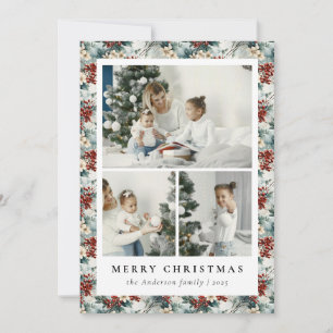 Tarjeta Festiva Elegantes Navidades botánicos de Berry y Floral