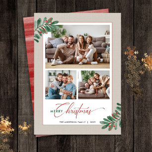 Tarjeta Festiva Elegantes Navidades botánicos Tipografía 3 imágene