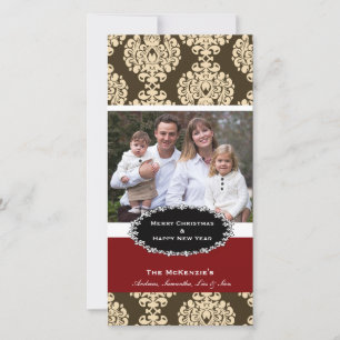 Tarjeta Festiva Elegantes Navidades Brown Damask