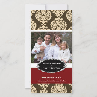 Tarjeta Festiva Elegantes Navidades Brown Damask