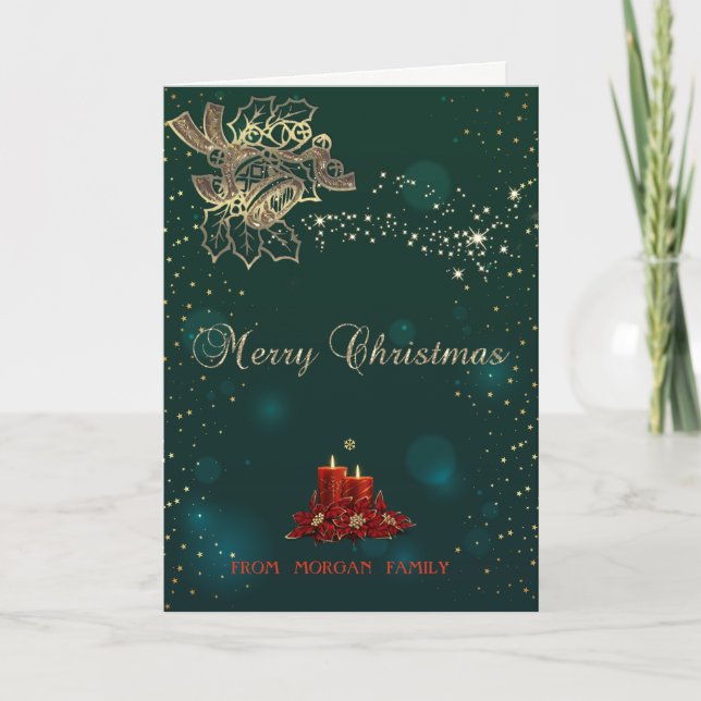 Tarjeta Festiva Elegantes Navidades Campana, Velas (Anverso)