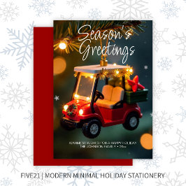 Tarjeta Festiva Elegantes Navidades Carro de Golf Ornamento ・ Rojo