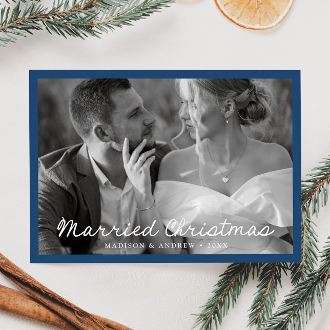 Tarjeta Festiva Elegantes Navidades casados guión azul foto (Subido por el creador)