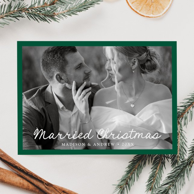 Tarjeta Festiva Elegantes Navidades casados guión de foto verde (Subido por el creador)