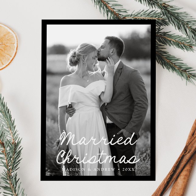 Tarjeta Festiva Elegantes Navidades casados guión negro 2 foto (Subido por el creador)