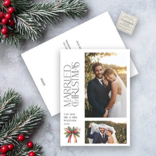 Tarjeta Festiva Elegantes Navidades casados Red Bow Recién Contrat