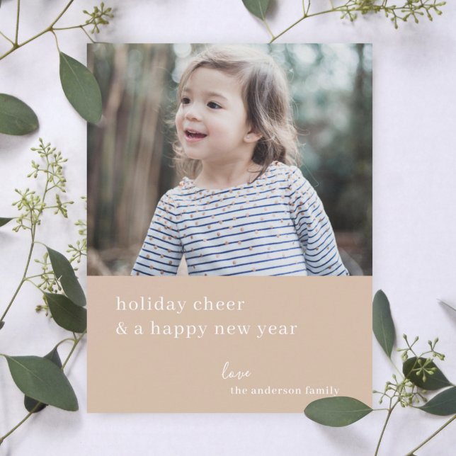 Tarjeta Festiva Elegantes Navidades Cheer | Moda fotográfica de Ta (Personalize your holiday photo card for a simple sophisticated look)