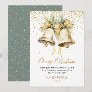 Tarjeta Festiva Elegantes Navidades de acuarela Bells Purpurina de