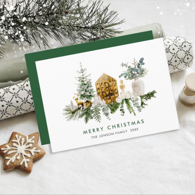 Tarjeta Festiva Elegantes Navidades de acuarela Composición Saludo (Subido por el creador)