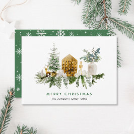 Tarjeta Festiva Elegantes Navidades de acuarela Composición Saludo