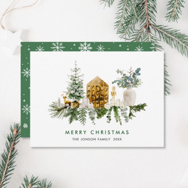 Tarjeta Festiva Elegantes Navidades de acuarela Composición Saludo (Subido por el creador)