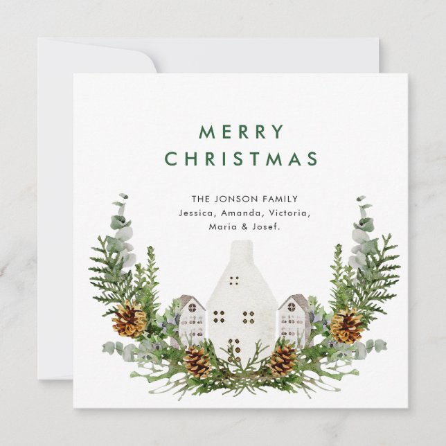 Tarjeta Festiva Elegantes Navidades de acuarela Composición Saludo (Anverso)