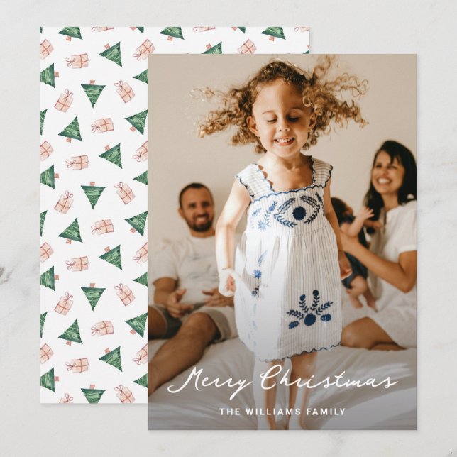 Tarjeta Festiva Elegantes Navidades de acuarela con guiones de imá (Anverso / Reverso)