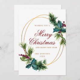 Tarjeta Festiva Elegantes Navidades de acuarela Pine Cone Saludo